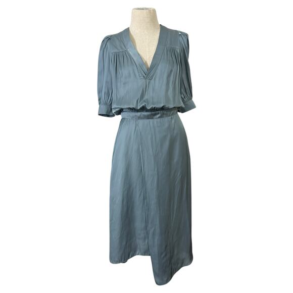 Zadig & Voltaire Size XS Ralia Satin Midi Dress Blue Elegant Special Occasion - Picture 2 of 11